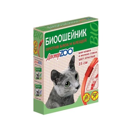 Доктор ZOO БИОошейник Красный для кошек и мелких собак от блох и клещей, 35 см