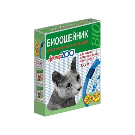 Доктор ZOO БИОошейник Синий для кошек и мелких собак от блох и клещей, 35 см