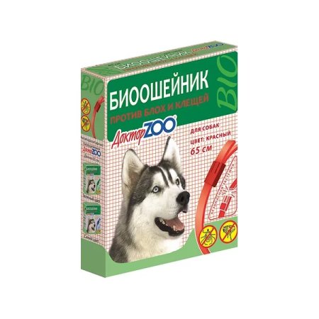 Доктор ZOO БИОошейник Красный для собак от блох и клещей, 65 см
